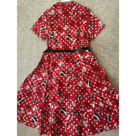 Torrid Retro Chic Red Skull Rose Love Graphic Belted Short Sleeve Midi Dress 12 - Picture 5 of 7